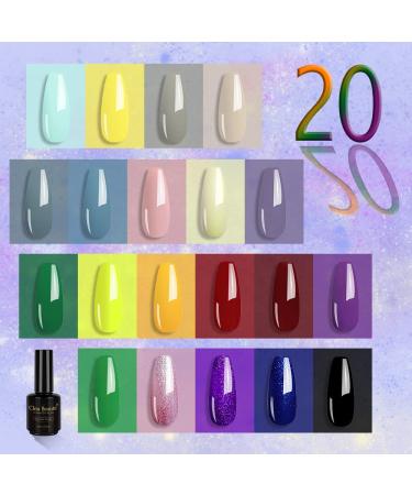Clou Beaute 20 Colors Gel Polish Set | All Season Holiday Nail Art Beauty Set | Soak Off Pink Red Green Blue Golden Glitter | Gifts for Women - Buy Online on SooperMarket.com