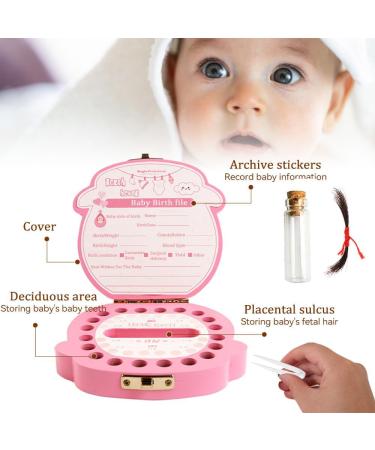 Children's Wooden Tooth Box - Baby Teeth Keepsake Organizer for Boys and Girls | Souvenir Baby Tooth Storage Box - Pink/Girl - Buy Online on SooperMarket.com