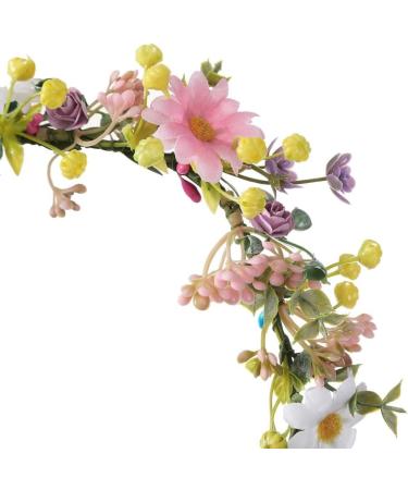 Delicate Flower Crown Ethnic Style Girls Cosplay Fairy Hair Hoop Bride Wedding Party Headband with Long Leaves Tassels - Buy Online on SooperMarket.com