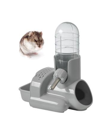 TOKAYIFE Hamster Water Bottle Free Standing 3 in 1 Water Bottle Automatic Bottle Dispenser with Food Container Base Hut and Hideout Base Gerbil Rat Dwarf Hamster Small Mice 120ml/4oz Grey