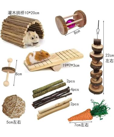 Runfar Natural Wooden Hamster Toy Kit - Exercise Bell Roller & Tooth Care Toys for Hamsters Chinchillas Rabbits & Guinea Pigs - Buy Online on SooperMarket.com