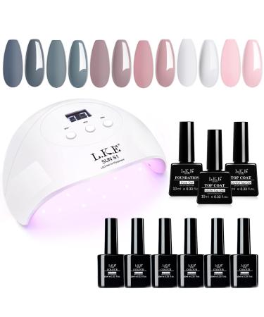 Lke Schellack Nailack Starterset with lamp 72W 10 ml 6 colors pink nude gray gel nail polish set with UV lamp base and glossy & matt top coat gel nail diy soft nail art decoration