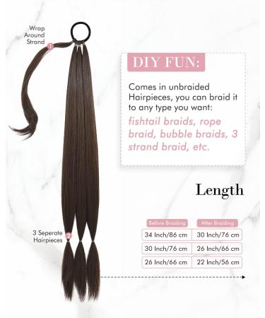REECHO DIY Braid Ponytail Extension | Long Straight Synthetic Hair Wrap Around Ponytail in Dark Chocolate Brown - 34Inch | For Women -150g - Buy Online on SooperMarket.com