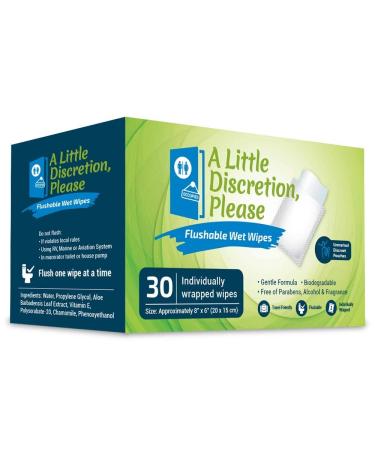 Discreet Individually Wrapped Flushable Travel Wipes for Adults | Unscented & Biodegradable (30 Ct) | Septic & Sewer Safe - Buy Online on SooperMarket.com