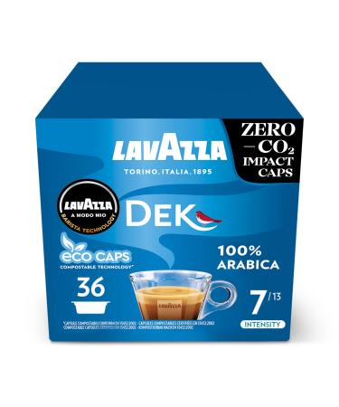 Lavazza A Modo Mio Dek Cremoso Coffee Capsules Decaffeinated Coffee Pods Espresso 100% Arabica Full and Balanced Taste Intensity 7/10 Medium Roasting Compostable 36 Coffee Capsules Dek Cremoso 36 Count (Pack of 1)