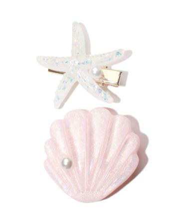Shell Pearl Starfish Hair Clip Set for Women Girls, Acrylic Resin Alligator Hair Clips, Ladies and Girls Headwear Styling Tools Hair Accessories - Pink