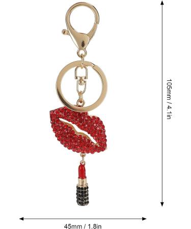 2Pcs Sparkling Lips & Lipstick Keychain Set - Red Bling Charm for Keys, Purse, Bags - Buy Online on SooperMarket.com