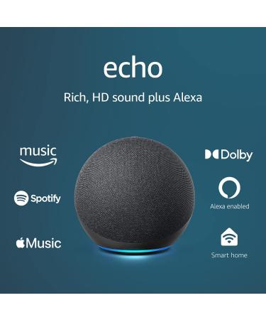 Echo (4th Gen) | With premium sound, smart home hub, and Alexa | Charcoal Charcoal Echo