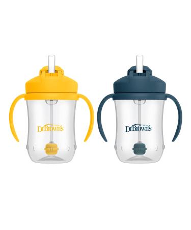 Dr. Brown's Milestones Baby's First Straw Cup Sippy Cup with Straw 6m+ 9oz/270ml 2 Pack Dark Blue & Vintage Yellow BPA Free