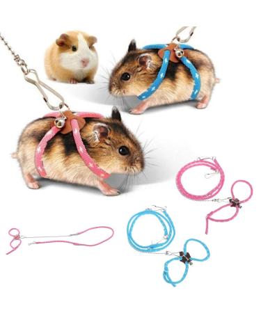 zhuangyulin 6 1PC Hamster Harness Rope Pet Hamster Harness Lovely Adjustable Pet Rat Mouse Hamster Harness Rope Ferret Finder Lead Leash with Bell Blue Small