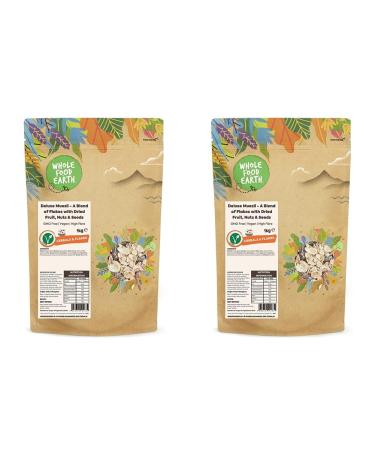 Wholefood Earth - Deluxe Muesli - A Blend of Flakes with Dried Fruit Nuts and Seeds 1 kg | GMO Free | Vegan | High Fibre (Pack of 2) Fruit 1kg (Pack of 2)