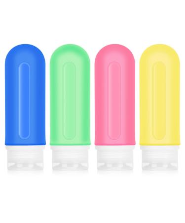 Skycase Travel Bottles for Toiletries 4 PCS 3 oz Silicone Travel Bottles Leak Proof Travel Size Bottles Toiletries Refillable Liquid Travel Accessories for Shampoo Hair Conditioner Bath Shower Yellow Yellow-Blue-Pink-Green