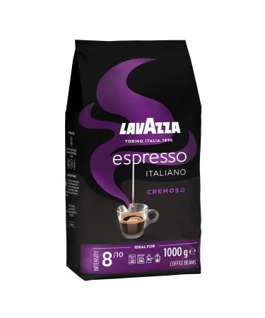 Lavazza Espresso Italiano Cremoso Arabica and Robusta Coffee beans with aromanops of spices and cocoa intensity 8/10 medium roasting 1 pack with 1 kg italiano creams single