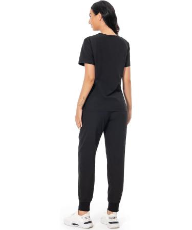 PuriPure Women's Classic V-Neck Scrub Set - Black, Size Medium | Nurse Scrub Set with 7 Pockets and Jogger Pants - Buy Online on SooperMarket.com