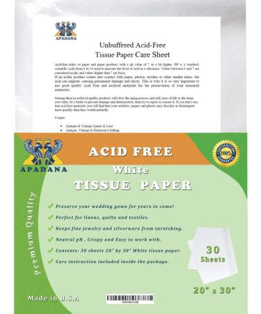 Apadana Acid Free Unbuffered White Tissue Paper 30 Sheets 20 X 30 Inches