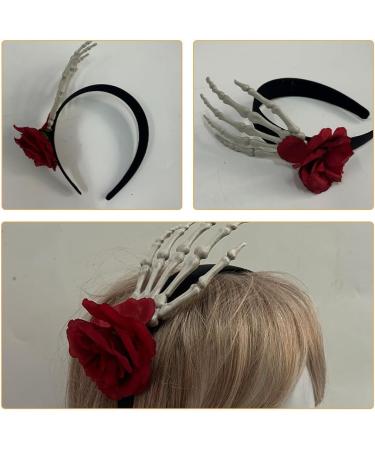 IMIKEYA Halloween Headband Red Rose Skull Headband Day Of The Dead Flowers Hairband with Skeleton Hand Zombie Bridal Cosplay Costume Hair Accessories - Buy Online on SooperMarket.com