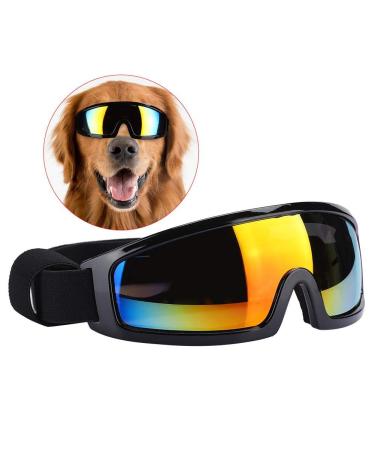 Dog Sunglasses Pet Fashion Goggles Wide View Dog Plastic Glasses for Wind Dust Snow Protection Adjustable Elastic Straps Pet Glassesfor Medium and Large Dogs(Black)