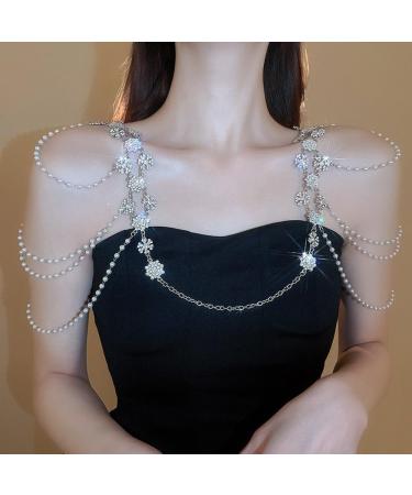 Wiwpar Silver Rhinestone Tassel Snowflake Flower Body Chain | Layered Bikini Harness & Wedding Party Accessories for Women - Buy Online on SooperMarket.com