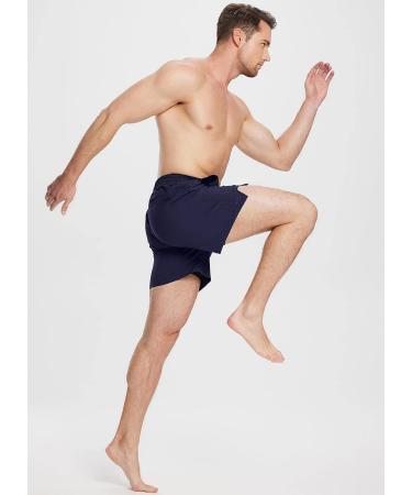 BALEAF Men's 5 Inch Swim Trunks with Compression Liner, Quick Dry 2-in-1 Shorts, Large - Dark Blue - Buy Online on SooperMarket.com