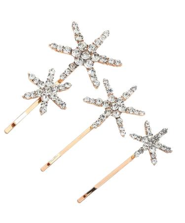 Gold Snowflake Crystal Wedding Hair Bobby Pins - Elegant Styling Accessories for Women and Girls - 3 Pack - Buy Online on SooperMarket.com