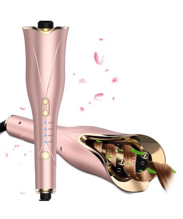 Auto Hair Curler, Automatic Curling Iron Wand with 1" Large Rotating Barrel & 4 Temps & 3 Timer Settings, Curling Iron with Dual Voltage, Auto Shut-Off, Fast Heating for Hair Styling (Rose Gold)