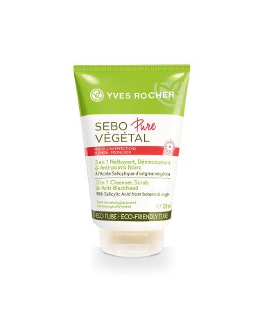 Yves Rocher Sebo Pure V g tal 3 in 1 Face Cleanser Scrub & Blackheads with Salicylic Acid for Acne-prone Skin 125ml tube