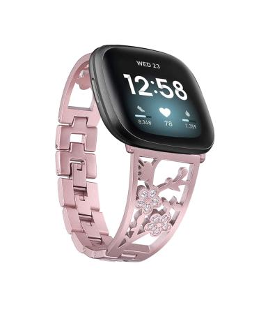 Mtozon Stainless Steel Bracelet Compatible with fitbit Sense/Versa 3, Women Bling Replacement Bands Dressy Luxurious Wristbands for Ladies, Rose Gold