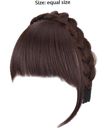 Fluffy Fake Hair Band Bangs Headband with Bangs Fluffy Front Fake Bangs Synthetic Braided Headband Wig with Bangs Non slip Headband Hair Extensions for Women Girls(Dark Brown) - Buy Online on SooperMarket.com