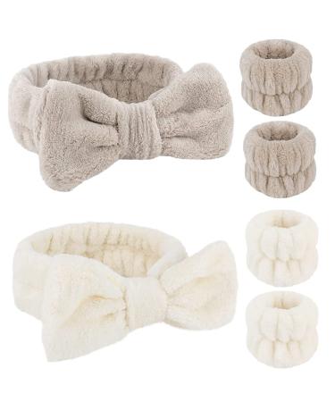 AouEtnay 6 Pcs Face Wash Wristbands Headbands Microfiber Wrist Wash Towels Bands for Washing Face  Face Washing Wristbands for Women Girls Prevent Liquids from Spilling(Beige  Light Coffee)
