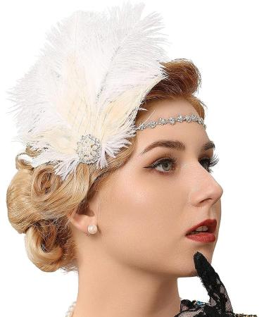 GENBREE 1920s White Gatsby Flapper Headband with Feather and Rhinestone - Perfect Prom Party Hair Accessory for Women and Girls - Buy Online on SooperMarket.com