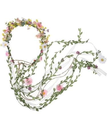 Delicate Flower Crown Ethnic Style Girls Cosplay Fairy Hair Hoop Bride Wedding Party Headband with Long Leaves Tassels - Buy Online on SooperMarket.com