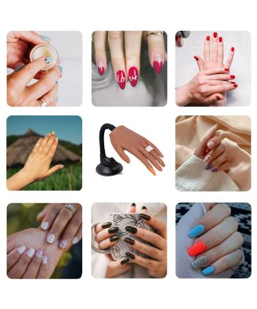 Professional Silicone Nail Practice Hand for Acrylic Nails | Left Hand Dark Brown with Adjustable Bracket and 50pcs Nail Tips - Buy Online on SooperMarket.com