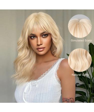Allbell Long Wavy Blonde Wig for Women with Bangs - Heat Resistant Synthetic Hair Replacement - Buy Online on SooperMarket.com