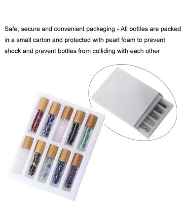 10ml Clear Glass Roll-on Bottles with Gemstone Roller Balls & Healing Crystals - Essential Oil Bottles with Bamboo Lids - 10 Pieces Set - Buy Online on SooperMarket.com