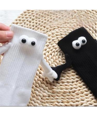 Couple Holding Hands Magnetic 3D Doll Socks - 2 Pair White Mid-Tube Funny Socks - Buy Online on SooperMarket.com