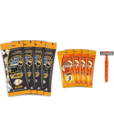 BIC 3 Action Razor men 16 disposable razors with 3 blades each with aloe vera & 3 sensitive razors men 16 disposable razors with 3 blades each with aloe vera & vitamin E for a gentle shave black 4 pieces (4 Pack)