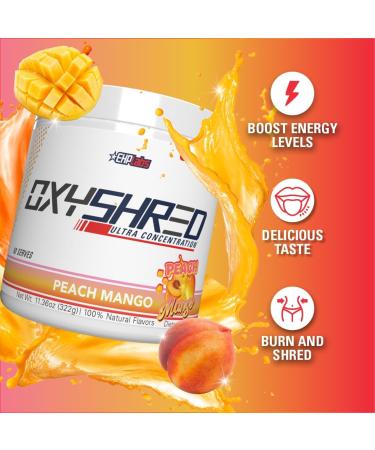 EHP Labs OxyShred Thermogenic Pre Workout Powder & Shredding Supplement - Preworkout for Men & Women Sugar Free Energy Powder with 150mg of Caffeine - Peach Mango 60 Servings - Buy Online on SooperMarket.com