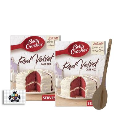 AETN Creations Red Velvet Baking Bundle 2 Packs of Betty Crocker Red Velvet Chocolate Cake Mix 425G with AETN Homemade with Love Wooden Mixing Spoon