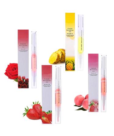 Jorun 4Pcs Cuticle Oil Pen Natural Ingredients With Soft Brush Cuticle Oil for Nails Mixed Flavors to Prevent Cuticle Cracking and Hangnails Moisturizing Nail Oil Vegan Set of 4