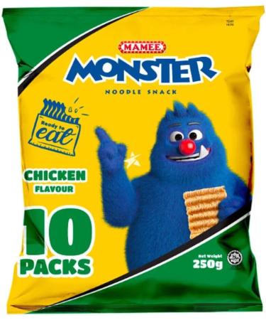 Mamee Monster Noodle Snack BBQ & Chicken Flavour Crispy Snacks 250g HALAL (2 Big Packs 20 Packets) - Buy Online on SooperMarket.com