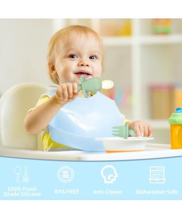 6 Pcs Silicone Baby Fork and Spoon Set for Self-Feeding | Easy Grip Toddler Utensils for Baby Led Weaning | 6 Months+ | Blue, Green, Grey - Buy Online on SooperMarket.com