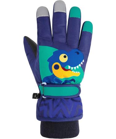 Kids Waterproof Winter Gloves - Navy Dinosaur Ski Gloves for Boys Girls (3-6 years) - Buy Online on SooperMarket.com