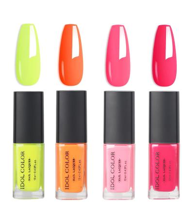 Neon Nail Polish Set - Hot Pink Red Yellow Orange Fluorescent nail Varnish Set for Halloween Party 4 Colors Nail Polish - Quick Dry Nail Varnish Sets for Home DIY Manicure Gifts for Women