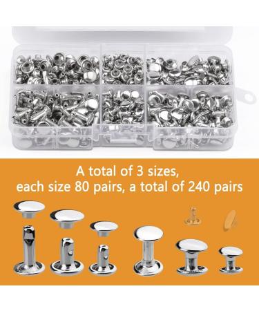 240 Sets TLKKUE Leather Double Cap Rivets - DIY Leather Craft Kit for Bags, Clothes, Shoes, Belts - Silver Decorative Rivets - Buy Online on SooperMarket.com