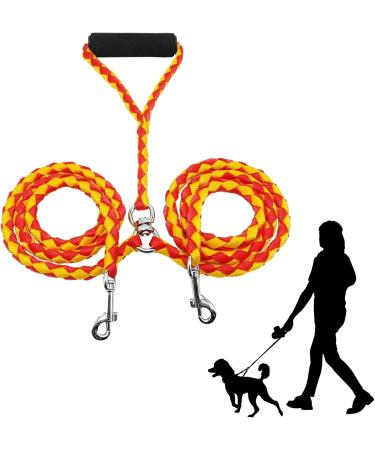 Tibapla Double Dog Leash - Padded Handles for Small Medium & Large Dogs | 10mm x 140cm | Durable Reinforced Design for Running & Training - Ideal for 2 Dogs Yellow - Buy Online on SooperMarket.com