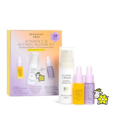 Beekman 1802 Vitamin C Retinol & Resurface Bloom Kit - Includes Bloom Cream Moisturizer (0.5 fl. oz)  Dream Booster Bakuchiol Serum (0.16 fl. oz) & Golden Booster Vitamin C Serum (0.16 fl. oz)
