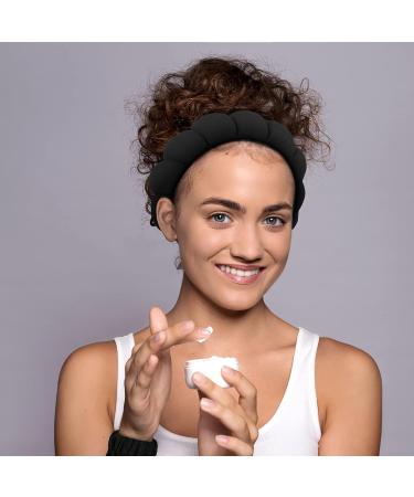 Puffy Spa Headband Set for Women - Black Terry Towel Cloth Fabric Headbands for Skincare, Shower, and Makeup Removal - Buy Online on SooperMarket.com