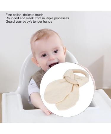Alomejor Baby Wooden Teething Ring - Soothing Cotton Gauze Handle Ears Design Beige - Safe & Natural Infant Relief - Buy Online on SooperMarket.com