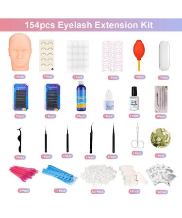 154Pcs Eyelash Extension Practice Set with Professional Mannequin Head for Makeup Training - Buy Online on SooperMarket.com