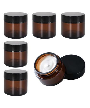 Amber glass empty can 6 pieces Tiegel Cremedose 30ml/50ml brown glass container empty refillable container brown ointment pot for women girls cosmetics creams lotion etheric oils (60g)